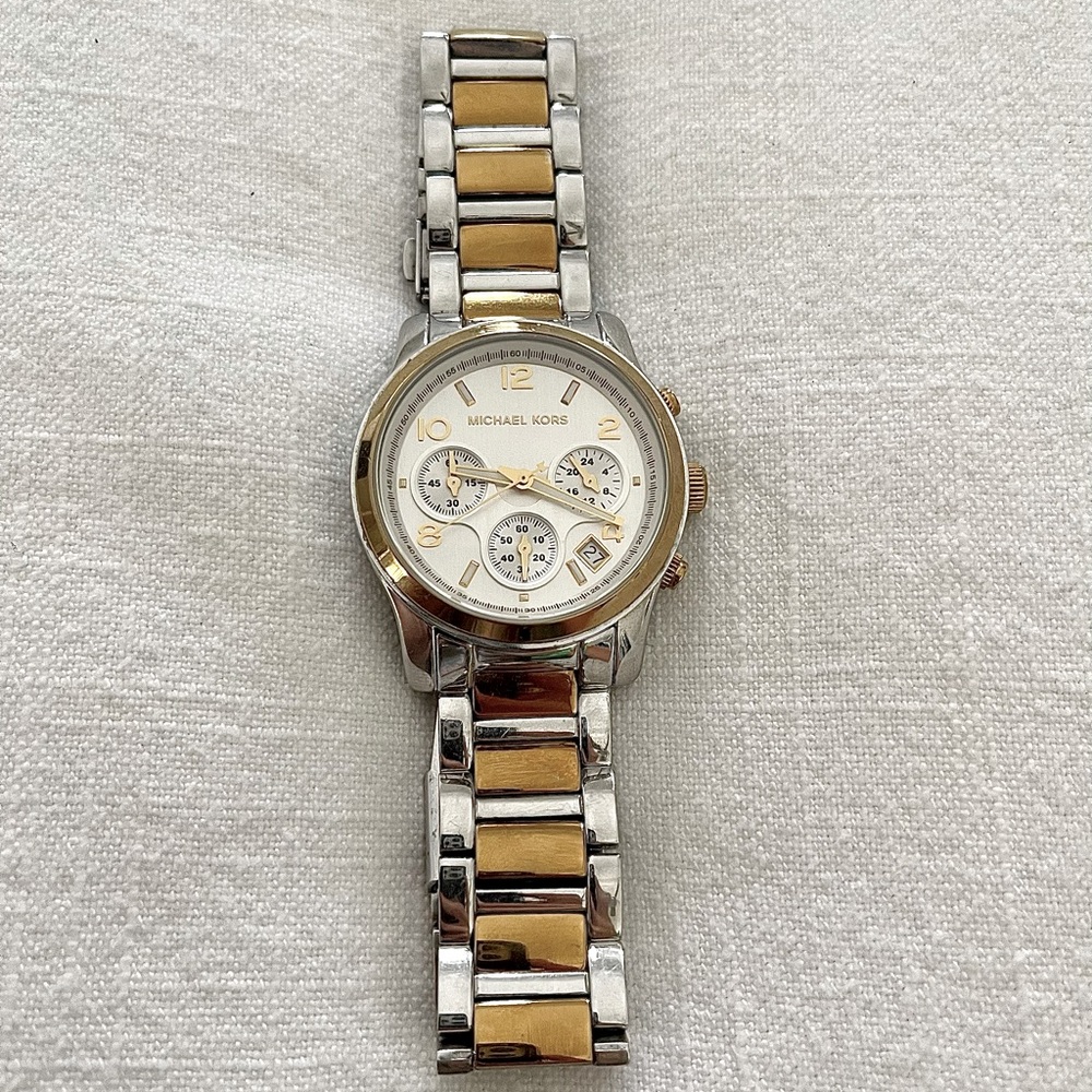 Michael Kors oversized gold and stainless steel chronograph watch